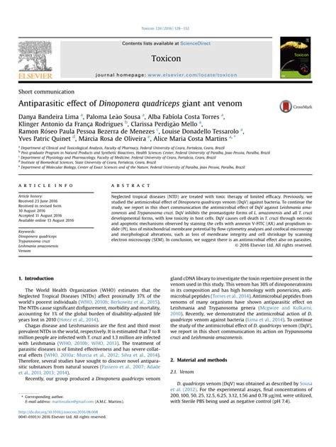 (PDF) Antiparasitic effect of Dinoponera quadriceps giant ant venom