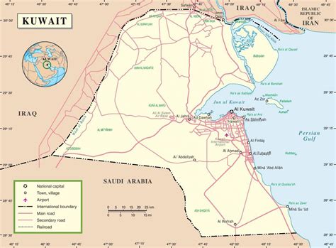 Kuwait cities map - Kuwait road map (Western Asia - Asia)