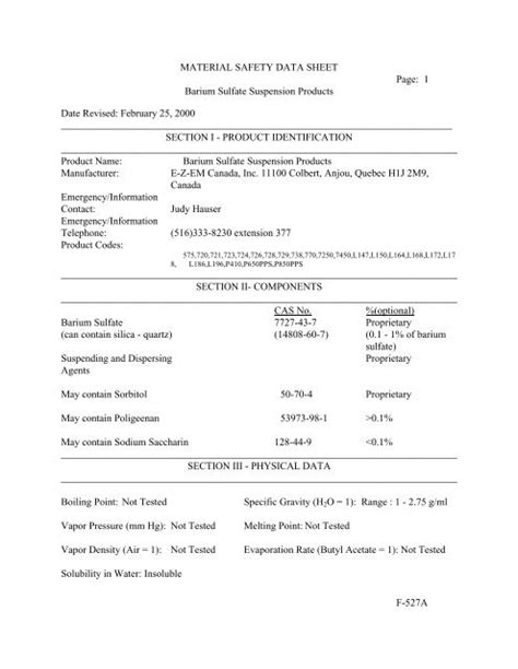 MSDS Barium Sulfate Suspension Products