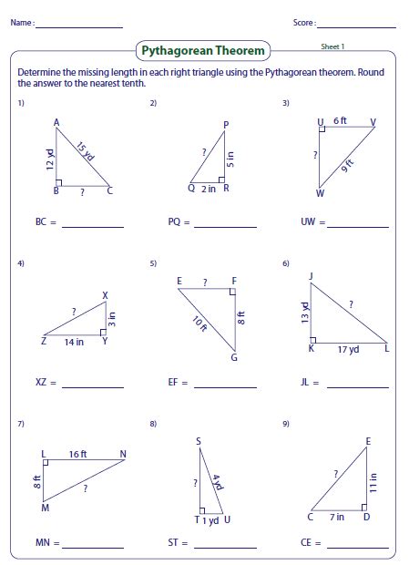 Pythagorean Theorem & Definition With Worksheet