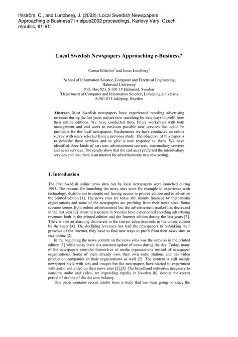 (PDF) Local Swedish Newspapers Approaching e-business?