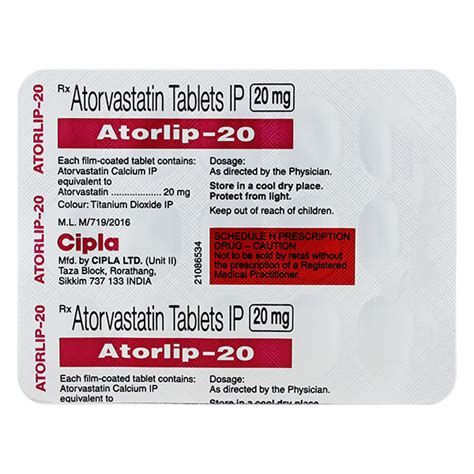 Atorlip 20mg Tablet 15'S : Price, Uses, Side Effects | Netmeds