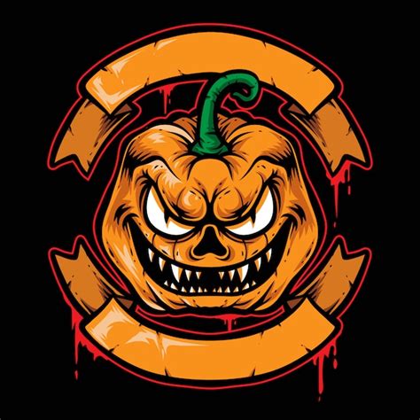 Premium Vector | Scary pumpkin badge vector logo