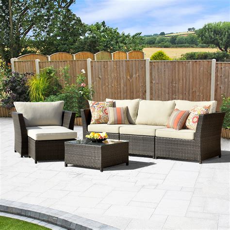 Ovios 6 Pieces Outdoor Patio Furniture Sets Wicker Sectional Sofa PE Rattan Conversation Sets ...