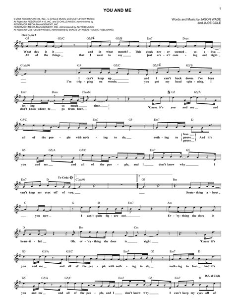 Lifehouse "You And Me" Sheet Music Notes | Download Printable PDF Score ...