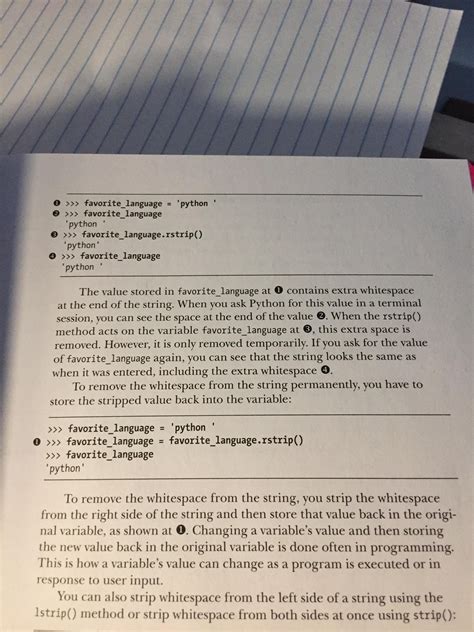 Stripping Whitespace (Python Crash Course by Eric Matthes) : r/Python