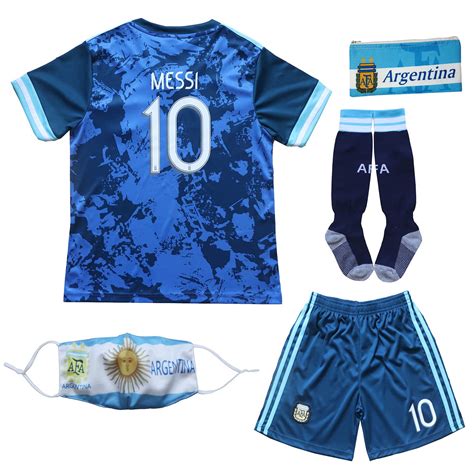 Buy 2021 Argentina Away Dark Blue #10 Lionel Messi Kids Soccer Jersey & Shorts Set Youth Sizes ...