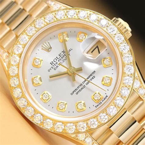 ROLEX LADIES PRESIDENT 18K YELLOW GOLD DIAMOND WATCH & ORIGINAL ROLEX BRACELET | eBay