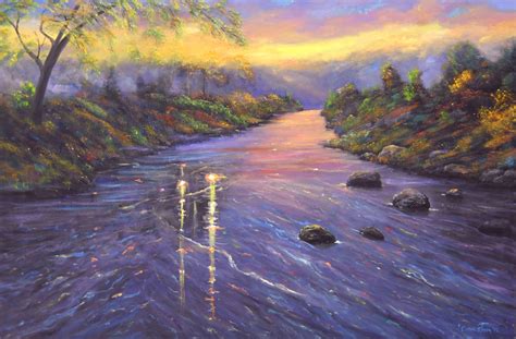 A Painting for You: "Early Morning River Mist" 24"h x 36"w Original Oil Painting by Connie Tom ...