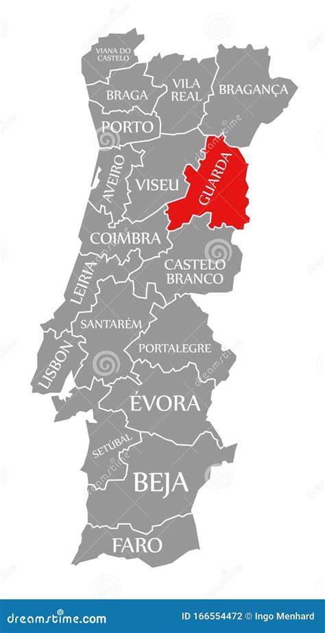 Guarda Red Highlighted in Map of Portugal Stock Illustration ...