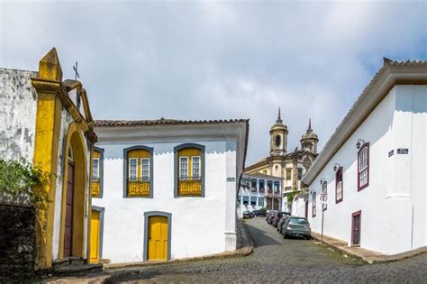 Premium Photo | Street in ouro preto city with sao francisco de assis church on backgound ouro ...