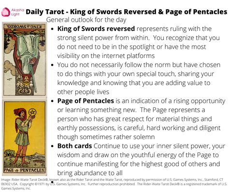 Daily Tarot – King of Swords Reversed and Page of Pentacles – Akasha Light