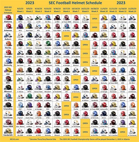 2023 SEC Football Helmet Schedule - SEC12.com - SEC Football