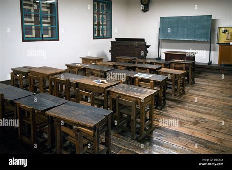 Historic old-style classroom with wooden desks at Meiji Period Stock Photo: 53783916 - Alamy