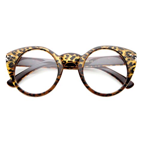 Cute Retro Animal Print Round Cat Eye Clear Lens Glasses 9647 | Fashion eye glasses, Glasses ...