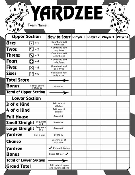 Printable Yahtzee Rules