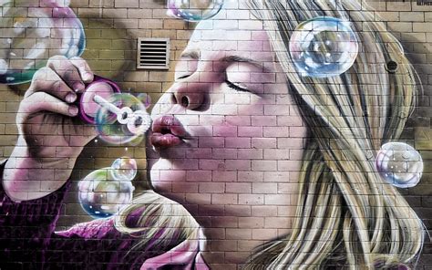 child, graffiti, pink, wall, art, vara, bubbles, copil, little girl, summer, HD wallpaper | Peakpx