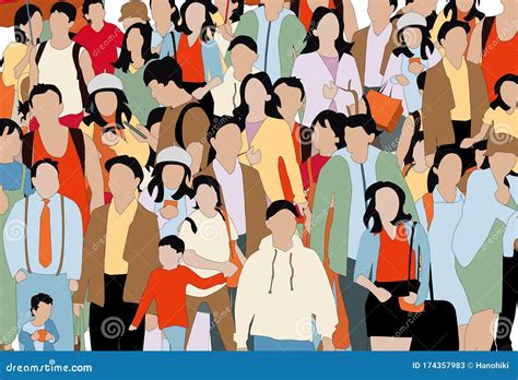 Crowd of People Illustration. Crowded Group of Men, Women and Children Stock Illustration ...