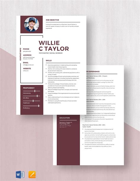 Psychiatric Social Worker Resume in Word, Pages - Download | Template.net