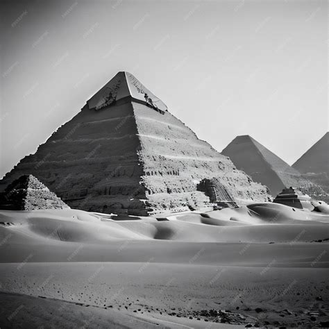 Premium Photo | A black and white photo of the great pyramids in egypt.