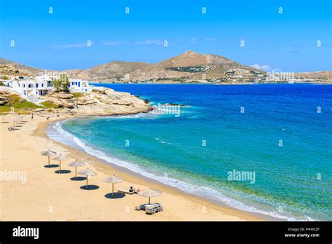 A view of beautiful bay with beach in Naoussa village, Paros island ...