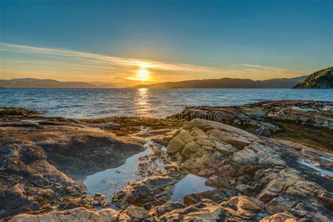 Midnight Sun Near Alta, Norway. Stock Image - Image of landmark ...