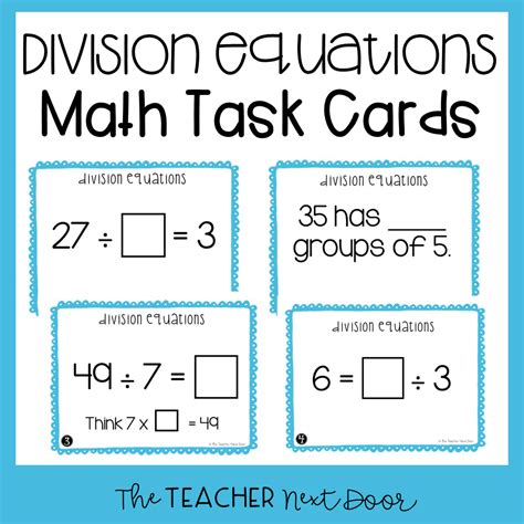 3rd Grade Division Equations Task Cards | 3rd Grade Division Facts ...