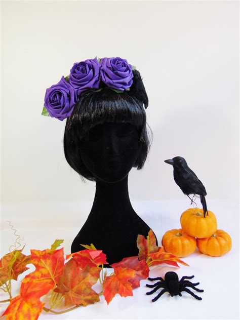 Purple Rose and Raven Flower Crown OOAK Gothic Alternative