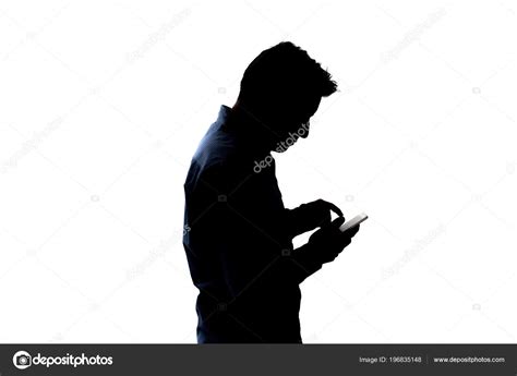 Man Silhouette Using Smartphone White Background — Stock Photo ...