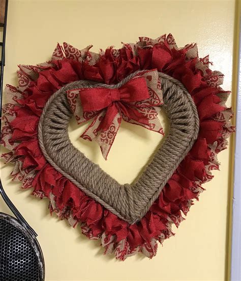 Rustic Valentines Day Heart Wreath Jute Rope and Ribbon Red and Burlap ...