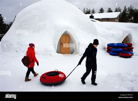 Snow activities at Igloo Hotel. Lapland, Finland. Snowman World Igloo ...