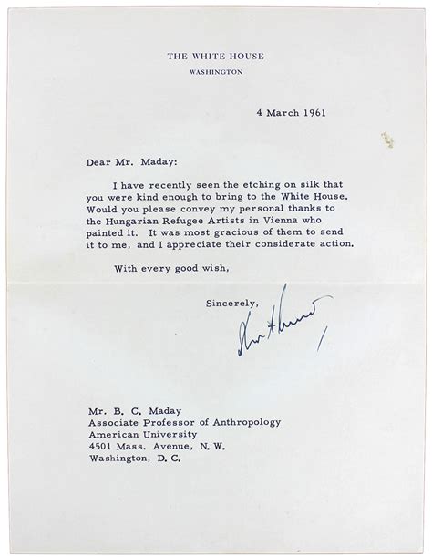 Lot Detail - President John F. Kennedy Signed White House Letter as ...