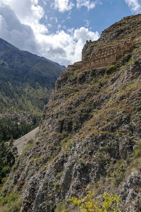 Ollantaytambo Ruins, a Massive Inca Fortress with Large Stone Terraces on a Hillside, Tourist ...