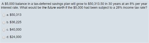 Solved A $5,000 balance in a tax-deferred savings plan will | Chegg.com