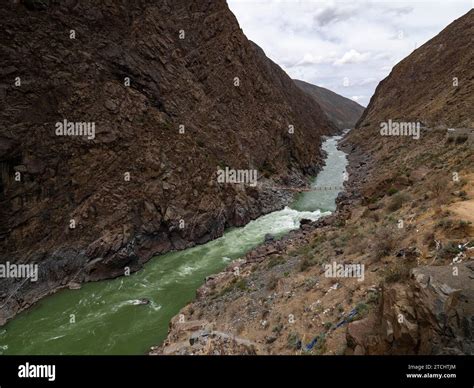 Yarlung Tsangpo River in mountain gorge, Brahmaputra, highlands of ...