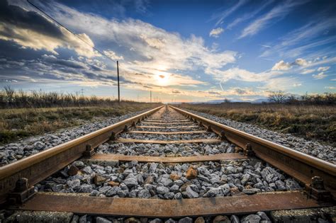 Free Images : landscape, sky, sun, track, sunset, field, train, vehicle, metal, lighting, clouds ...