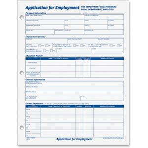 TOPS Employment Application Forms - TOP32851 - Shoplet.com