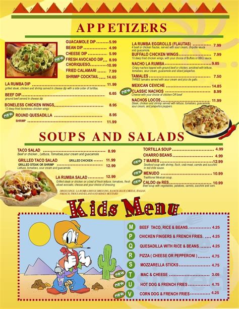 La Rumba menu in Scott, Louisiana, USA