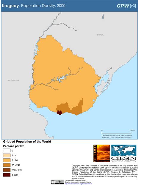 Uruguay population density (2000) | World geography, Geography, Uruguay