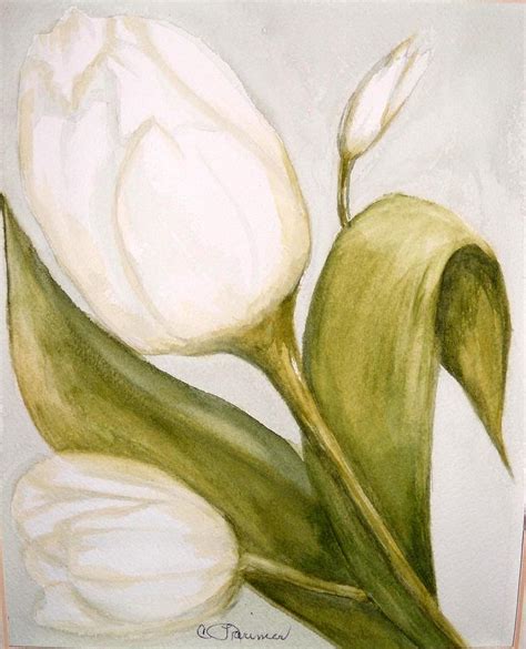 White Tulip Painting by Constance Larimer