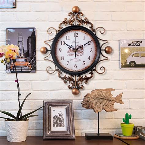 Large Retro Digital Metal Wall Clock Home Decor Iron Wall Clock Antique Style Home Big Hanging ...