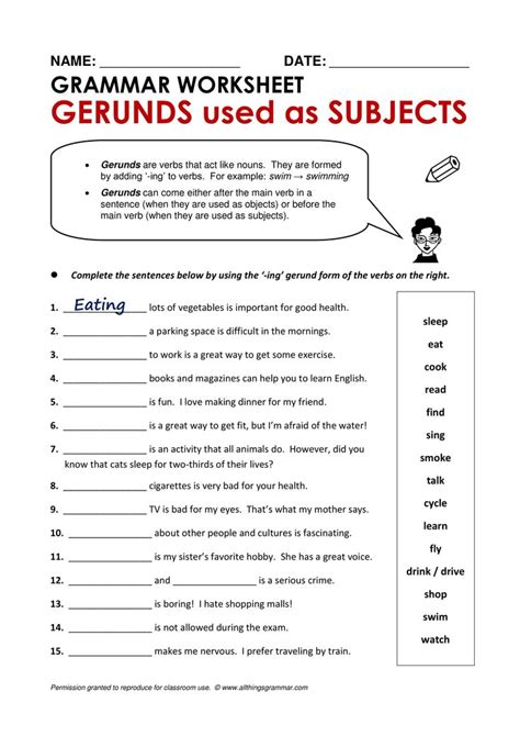 gerunds worksheet pdf - Google Search | Gerund phrases, Practices worksheets, Compound words ...