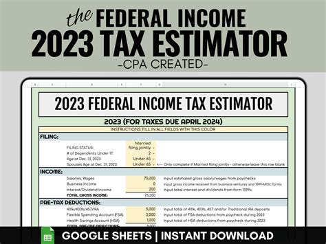 2023 Federal Income Tax Estimator CPA Created 2023 Tax Calculator Tax ...