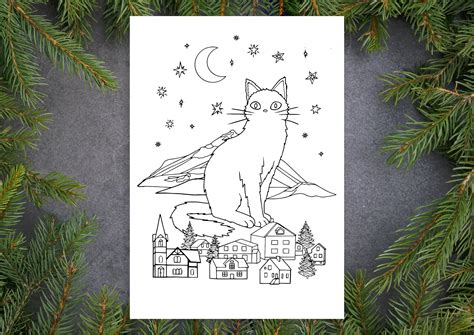 Yule Cat Colouring Page Digital Download Artwork Icelandic Yule Cat Jólakötturinn Kids Christmas ...