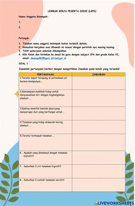Lkpd adaptasi tumbuhan worksheet | Live Worksheets