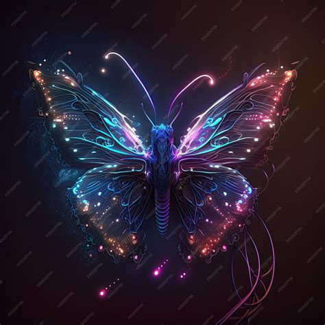 Premium Photo | Abstract neon light butterfly artwork design digital art wallpaper glowing space ...