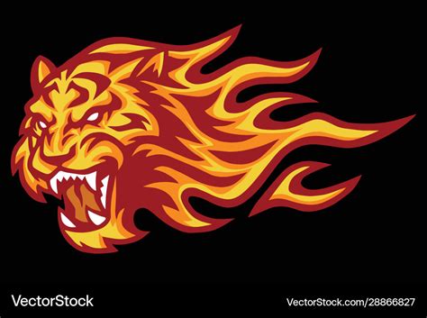 Tiger roaring head fire burning flame logo Vector Image