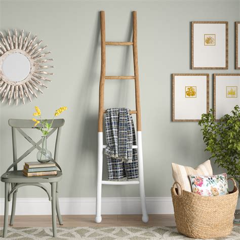 Weathered Gray 5 ft Wooden Decorative Modern Farmhouse Blanket Ladder