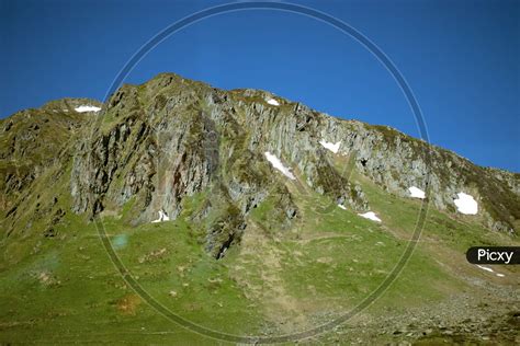 Image of Mountain panorama on the way to the Oberalppass in Switzerland ...