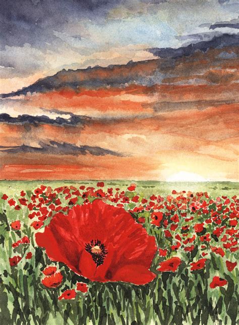 'Poppy Field of Flanders' | Poppy art, Watercolor poppies, Landscape paintings